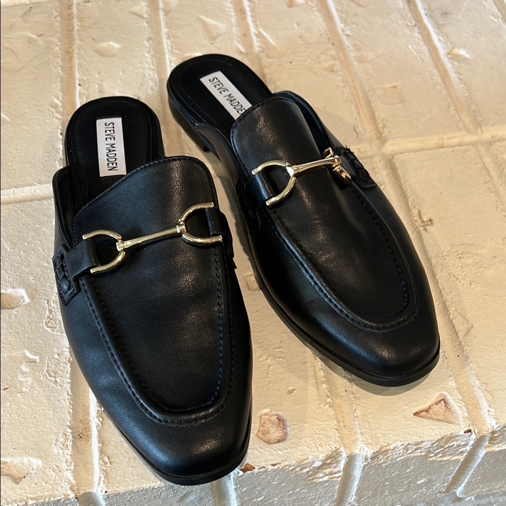 Steve Madden Black Loafers with Gold Accent